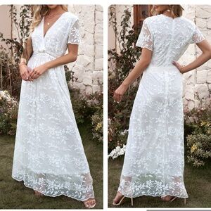 Elegant White Lace Maxi Dress